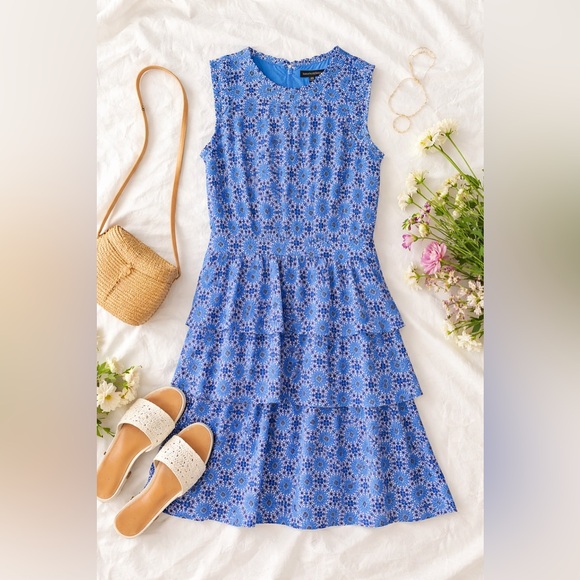 Banana Republic Dresses & Skirts - Vibrant Blue Mosaic Print Tiered Midi Sleeveless dress Sz 10 fit & flare Summer